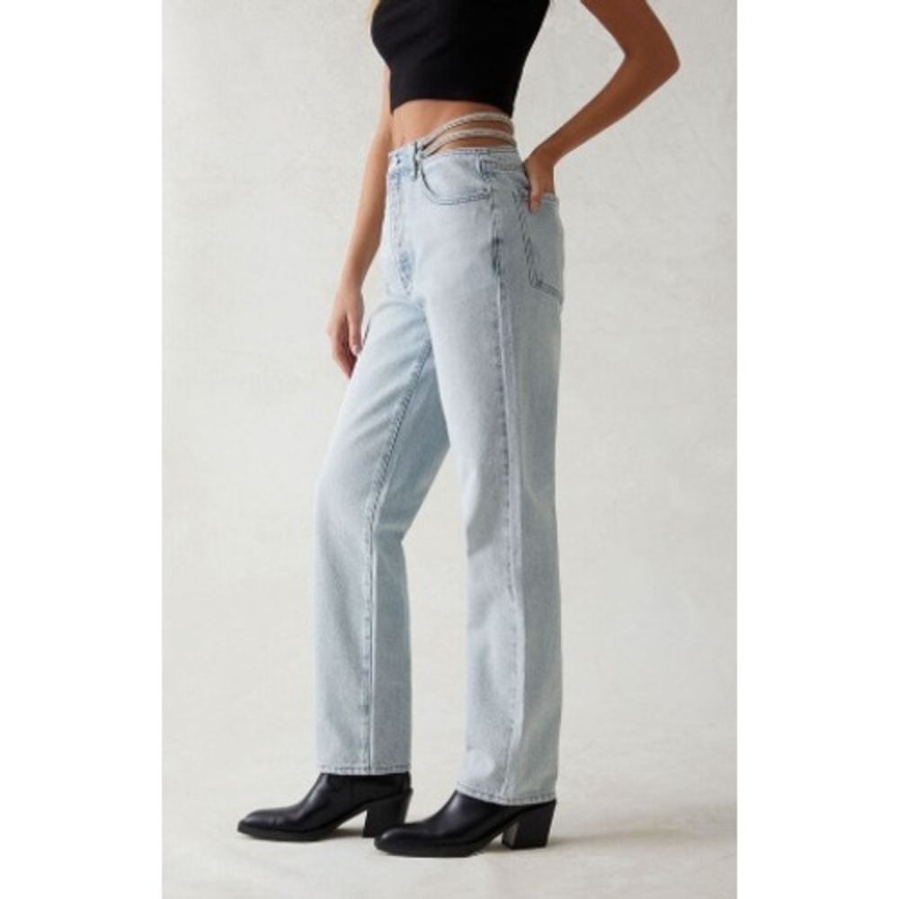 PacSun Sparkle Dad Jeans Rhinestone‎ Cutout Waist High Rise Straight Leg 30